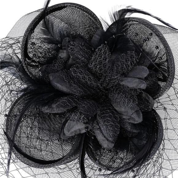 Women's Fascinators Hats with Veil Headwear Black - Picture 3 of 7